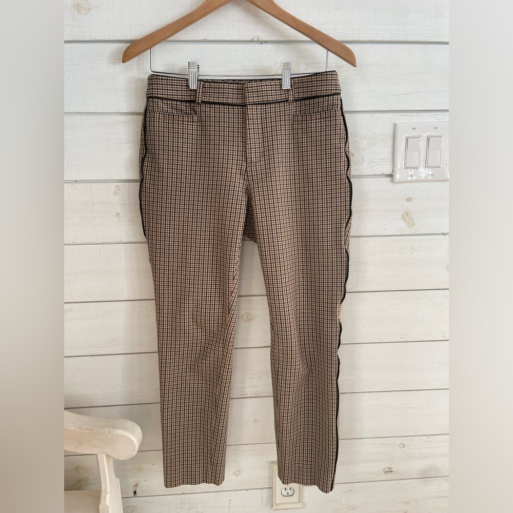 Banana Republic women’s Sloan Skinny fit plaid pants faux leather trim office 4